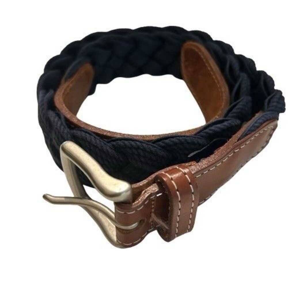 Vineyard Vines Braided Rope Club Belt Mens 34 Navy Blue Leather Trim Nautical